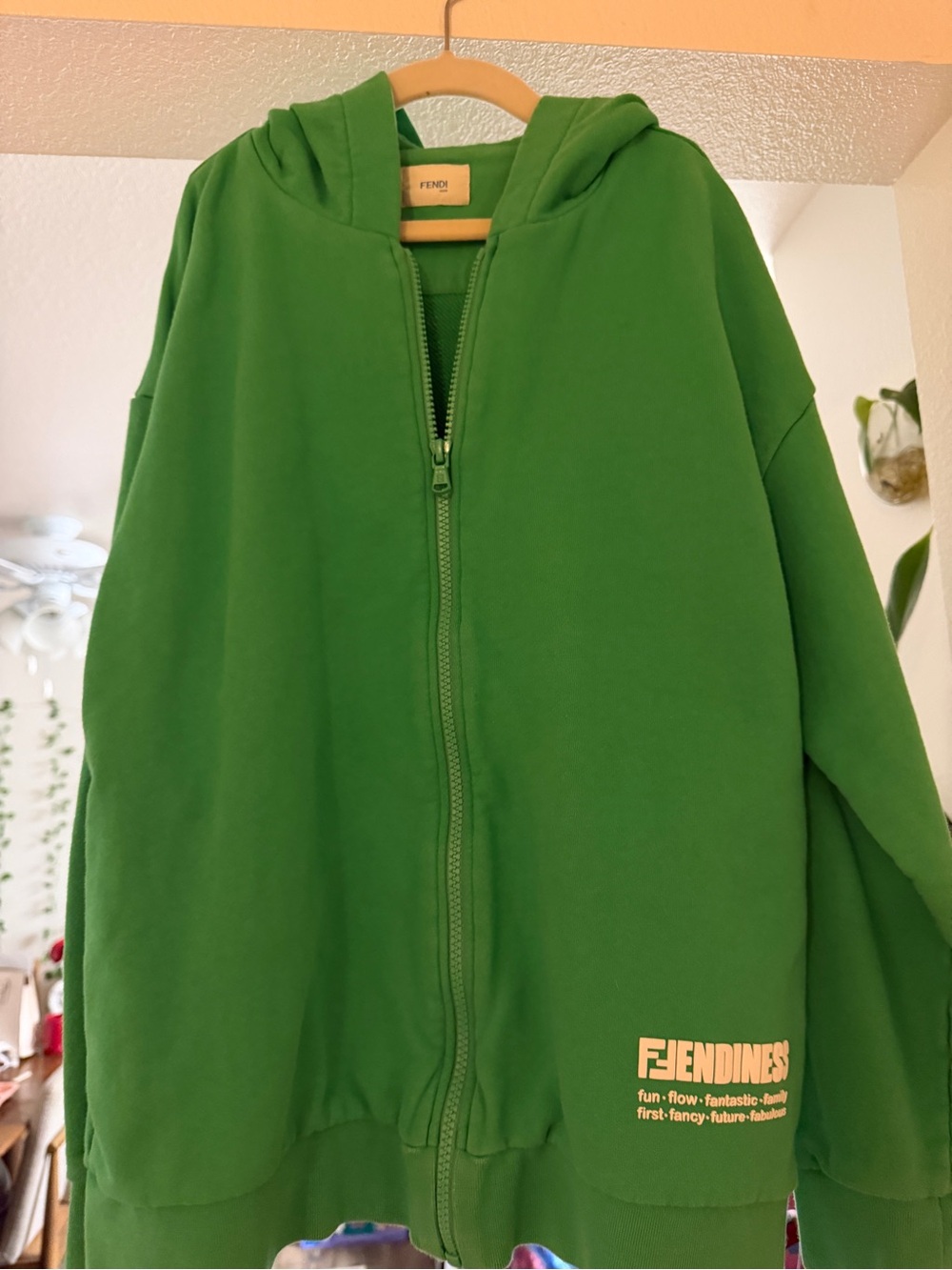 Fendi Green Zip-Up Hooded Jacket